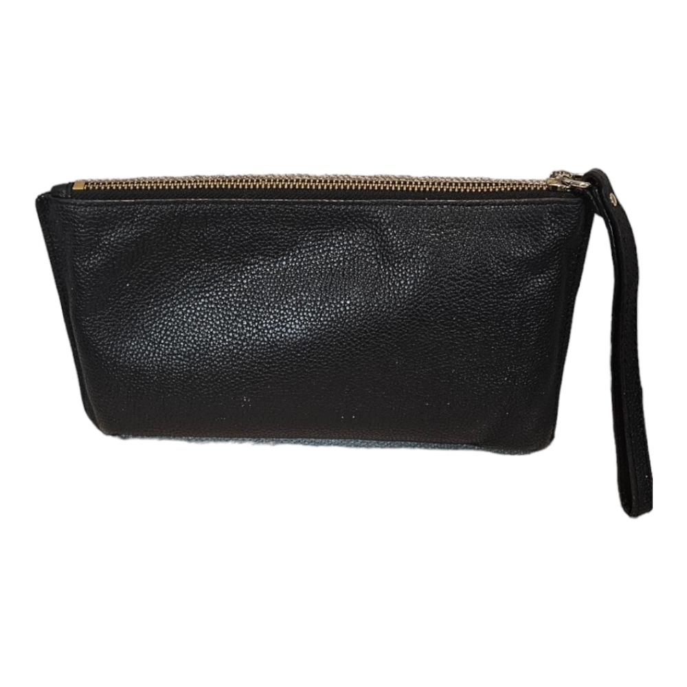 Michael Kors Ladies Black Leather Zip Top Closure Wristlet - Picture 2 of 13